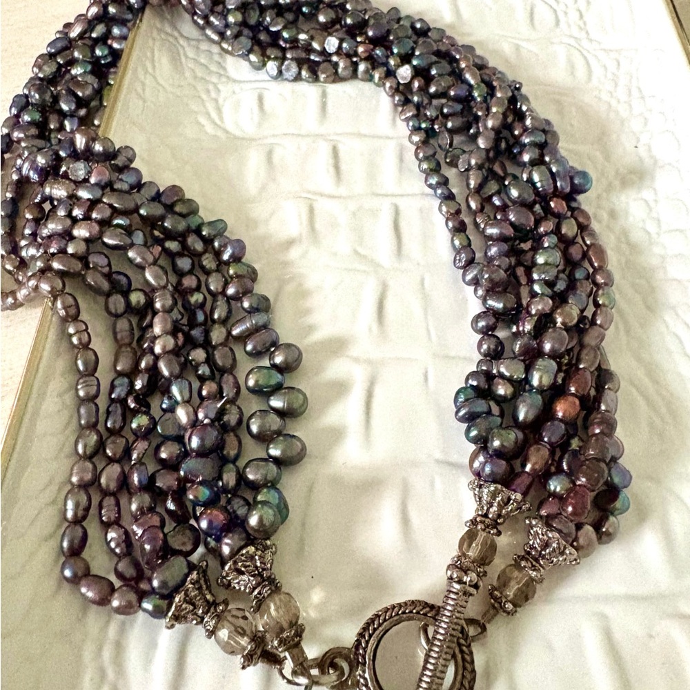 Peacock Freshwater Baroque Pearl 8 strand Necklace